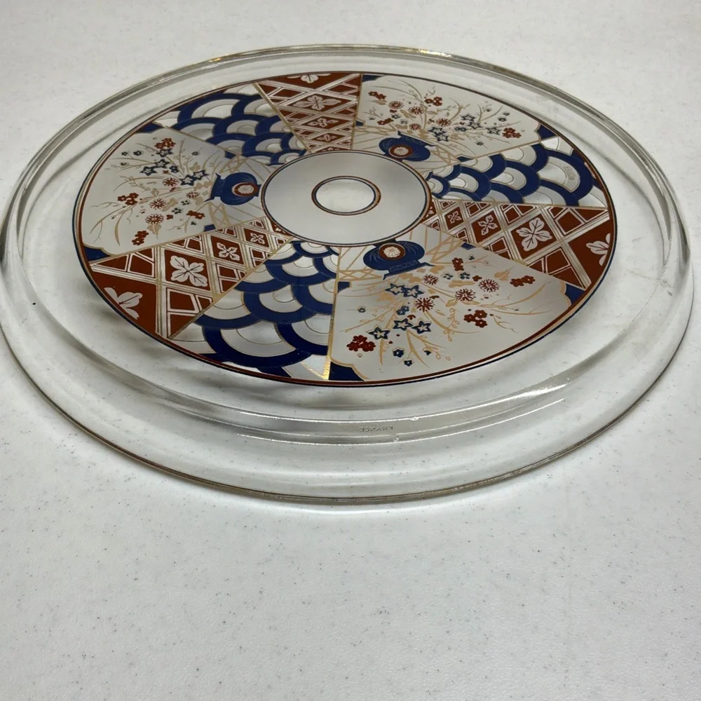 Vintage 1960s Culver Imari Glass Platter Tray MCM 12 Inch Signed